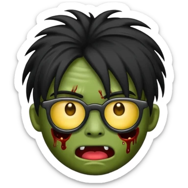 Emoji de zombi com óculos e cabelo preto emo sem pontas e óculos transparentes e z sticker