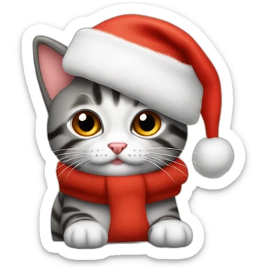 gatito navideño, gorro rojo y gordo sticker
