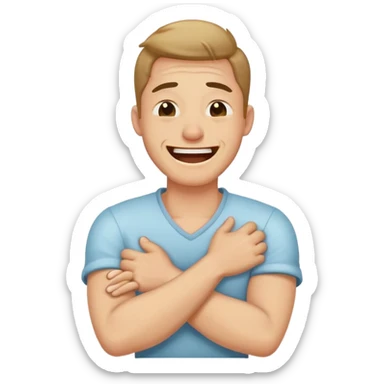 guy holding neck with crossed arms laughing crying sticker