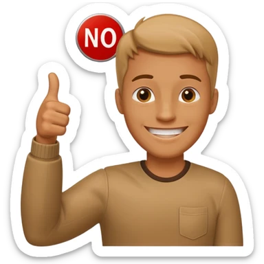 man giving a thumbs up next to a 'no problem' sign sticker