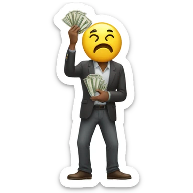 greedy standing man seeing money in his both hands sticker