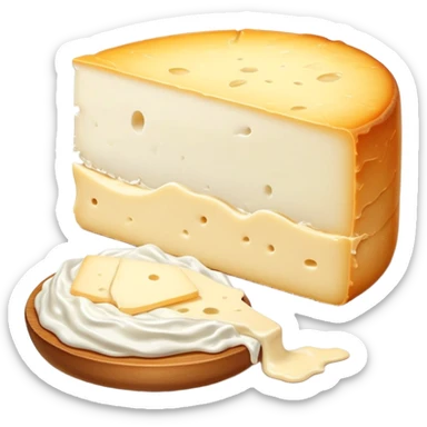 cinematic-realistic-brie-cheese-emoji,-featuring-a-creamy gooey center,-soft-ripened-cheese-with-a-delicate white rind-rendered-with-lifelike-detail-and-inviting,-natural-lightingwith a slide showing the gooey center sticker