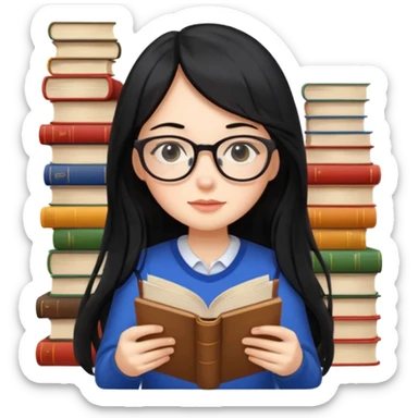 lecture girl with fringe long black color hair with lots of books sticker
