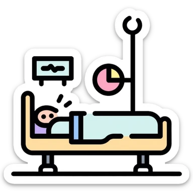Sleep laboratory icon with bed, brain wave monitor, and sleep measurement equipment sticker