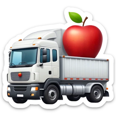 White semi with an apple on the trailer sticker