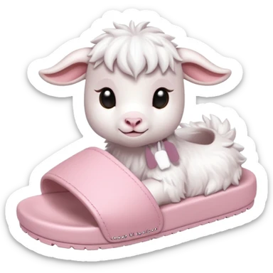 an all white lofi baby goat emoji wearing monochromatic pastel pink chunky slides sticker