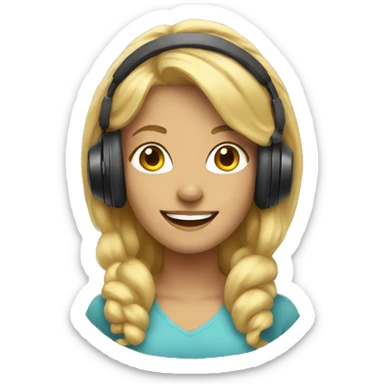 blonde women with headphones smiling sticker