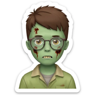 boy zombie with a brown wolfcut haircut and glasses sticker
