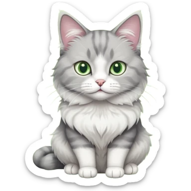 a grey and white cat sitting regally sticker