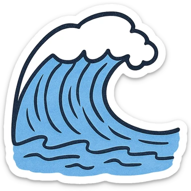Notion style hand drawn doodle of a stylized ocean wave in blue sticker