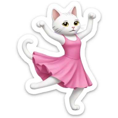 Draw a cat dancing in a pink dress sticker