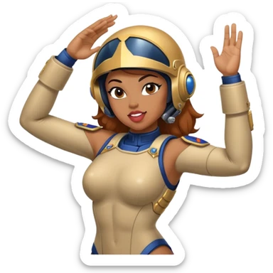 woman space marine in bodysuit salutes tongue out sticker
