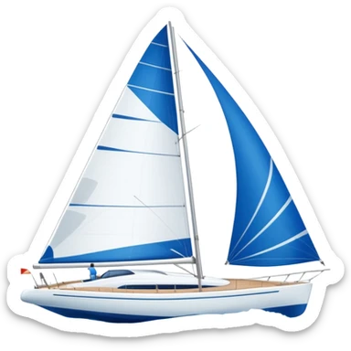 A sleek sailboat emoji with visible wind gust lines and flowing sails, representing perfect sailing conditions. Flat vector design, blue and white color palette. sticker