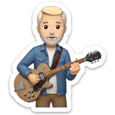 a short grey hair, with long side beard chop, middle age metal head with a classic epiphone eletric guitar sticker
