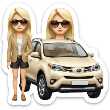 White. Rav 4 . Sexy. Female.long blond hair. Sunglasses  sticker