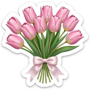 Pastel pink tulip bouquet with bow sticker