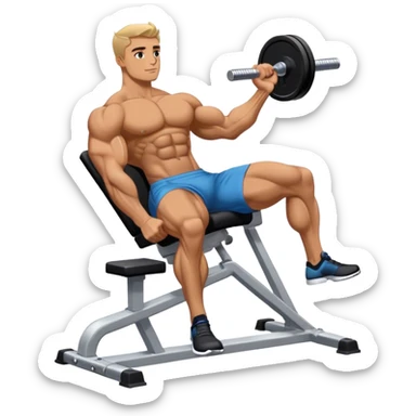 side-view bodybuilder seated weighted calf-raise machine lower leg exercise sticker