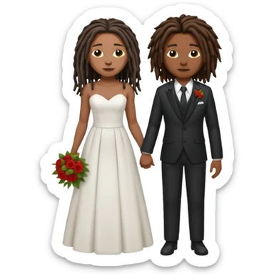 lesbian black couple getting married. one dreads one dark brunette. Dreads in a suit, brunette in a dress. BOTH GIRLS sticker