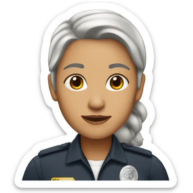 Security guard, woman, gray hair, light brown skin,   sticker