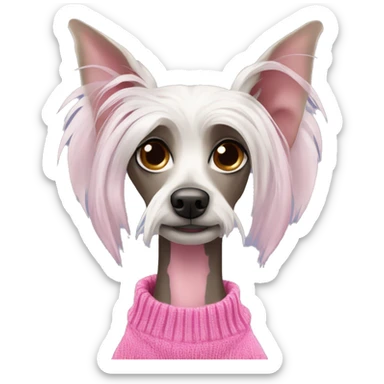 Chinese crested dog with droopy ears and pink sweater sticker