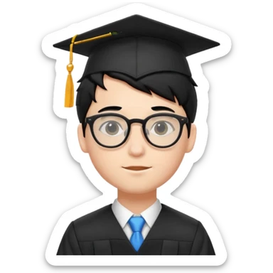 boy with glasses black hair in graduation suit sticker