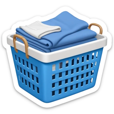 white LAUNDRY BASKET WITH FOLDED blue CLOTHES sticker