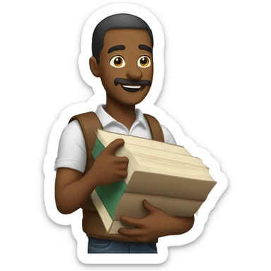 a man collects a bunch of books and runs sticker