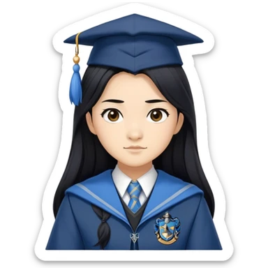 Cho Chang in harry potter, wear hogwarts Ravenclaw uniform, long black hair sticker
