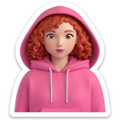 a girl with red curls and a pink hoodie sticker