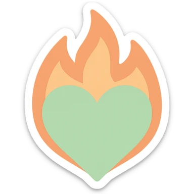 pale green heart in apricot fire sticker