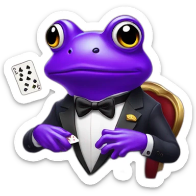 purple frog james bond lookalike playing poker sticker
