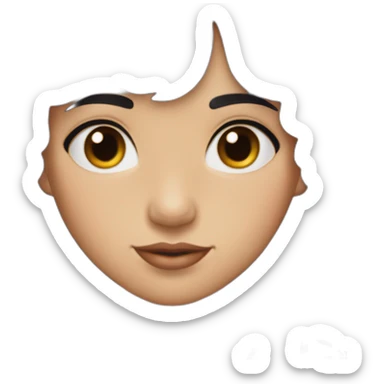 young woman with long dark violet hair that is wavy with bangs parted to the sides and dark brown eyes. She wears a sleeveless black flapper dress with a cross necklace sticker