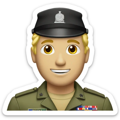 A blond guy in a military uniform with a “Losyash” patch sticker