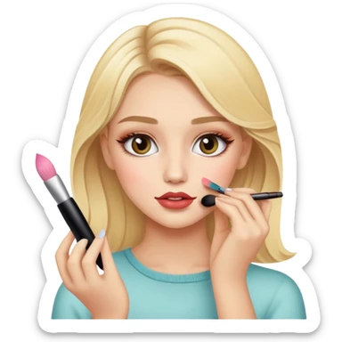a blonde pretty girl that is doing her makeup  sticker