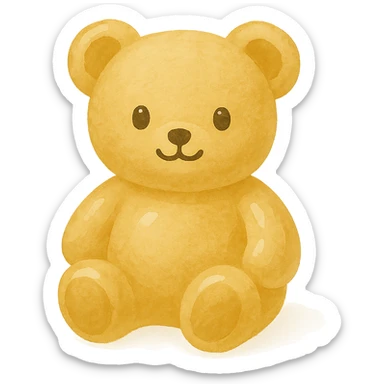Make the gold watercolor teddy bear cuter with a rounder face, bigger eyes, and a small smile. Keep it metallic and shiny with no background. sticker