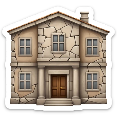 an old building with carks and dirty  sticker