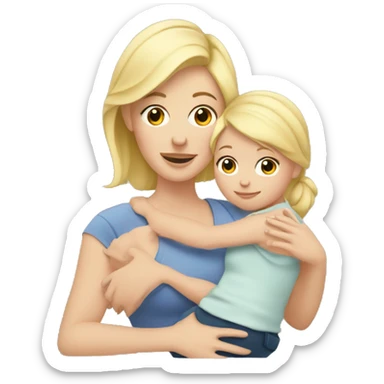 blonde mom with a little daughter in her arms sticker