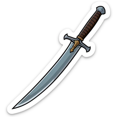Battle-worn iron sword with leather handle sticker