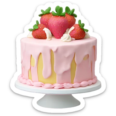 Light Pink strawberries and cream birthday cake with in bow sticker