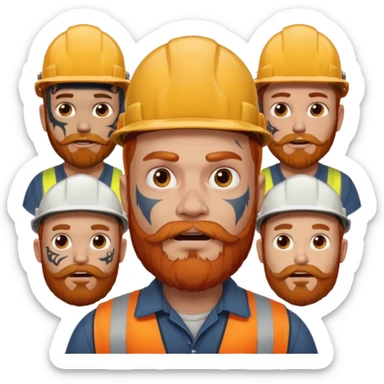 construction worker with beard, ginger haired and lot of face tattoos scary looking sticker