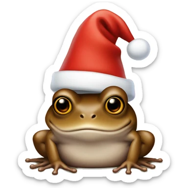 Little brown frog wearing Santa’s hat sticker
