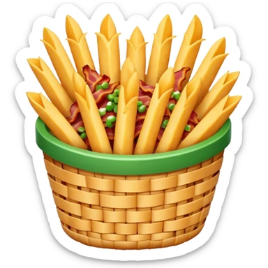 Basket of Cheesy fries with bacon and green onion sticker