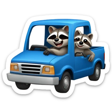 Raccoon driving blue pickup truck with girlfriend raccoon  sticker