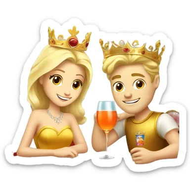 beautiful blond princess with crown in a golden dress and a beautiful blond prince drinking aperol sticker