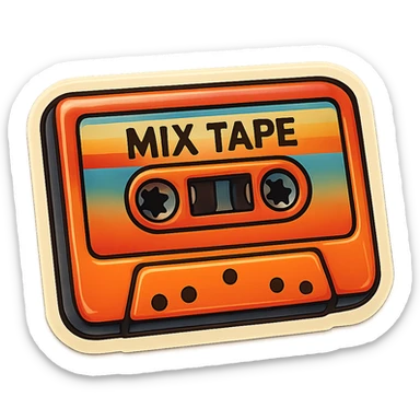 a vintage cassette tape with a colorful label, retro sticker style sticker