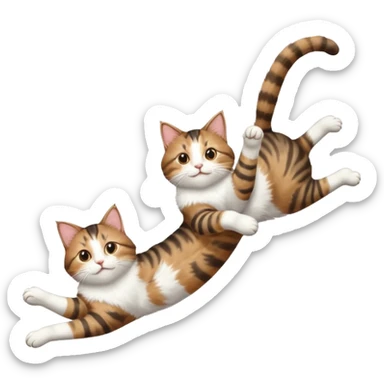 brown tabby and white cat with doing a big extremely long stretch reaching up into the air with arms and legs side by side together straight and overextended whilst lying on its side sticker