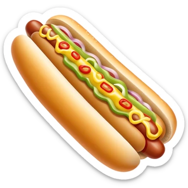 Chicago hotdog with yellow mustard, relish, diced onions, and celery salt sticker
