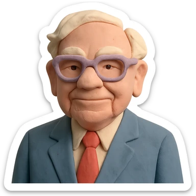 pastel colors claymation style portrait of Warren Buffett, glasses, suit sticker