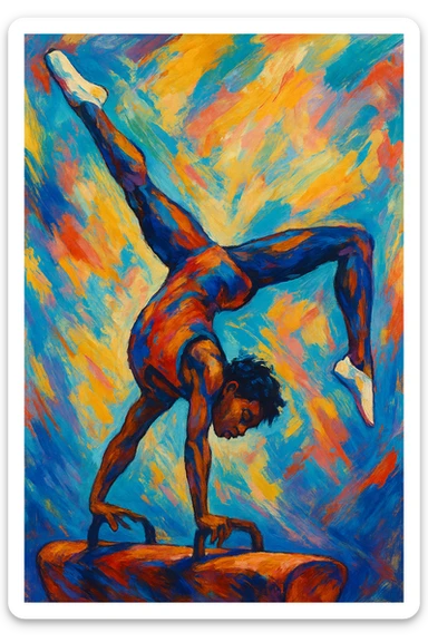 illustration of a person doing gymnastics, style 4, diverse artistic style sticker