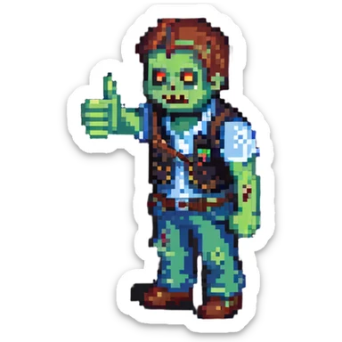 isometric zombie giving thumbs up in Project Zomboid style sticker